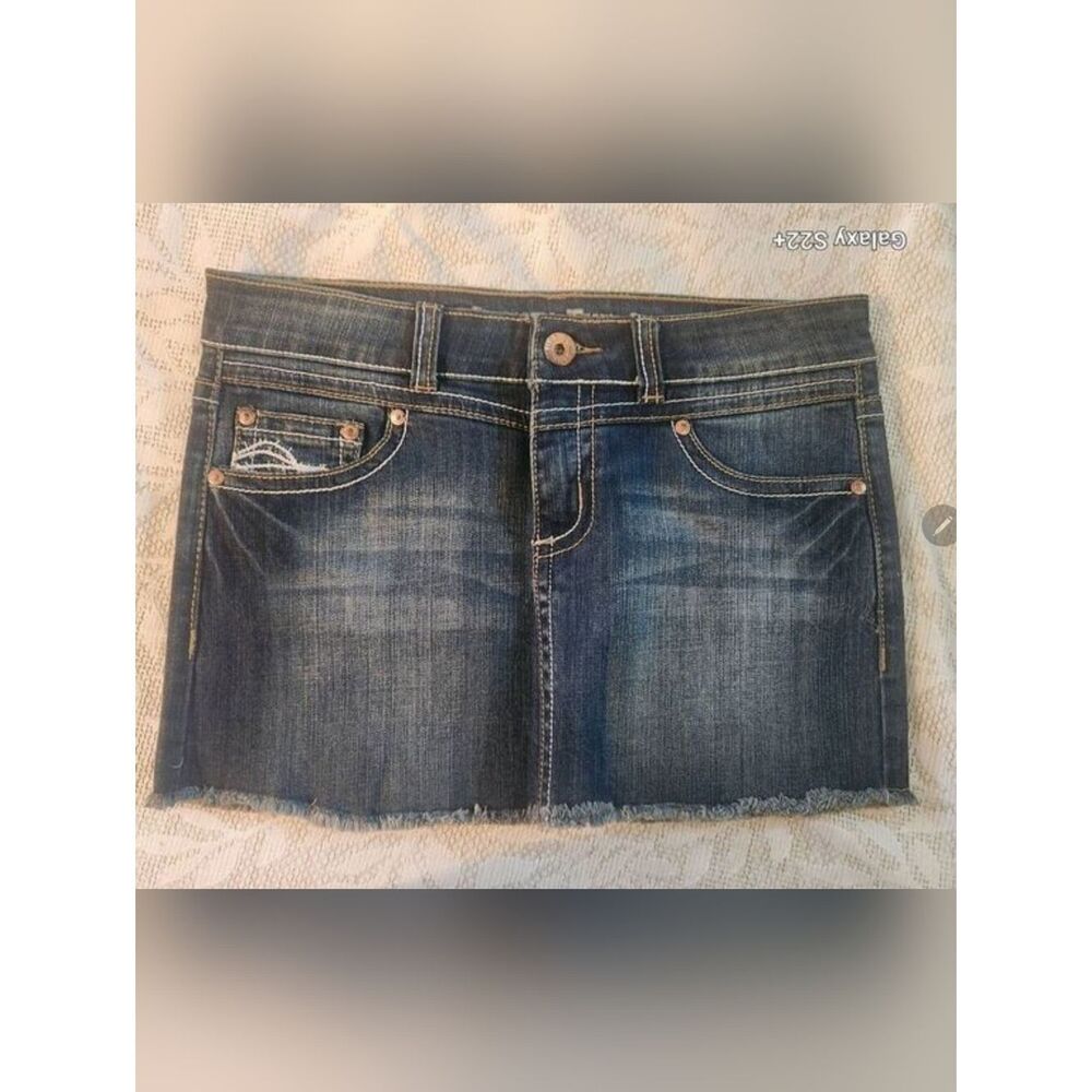 Cowgirl Tuff Dark Blue Denim Mini Skirt with White Pocket Stitching